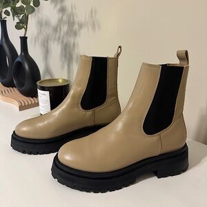 NEW! & Other Stories leather chunky lug sole ankle boots in beige